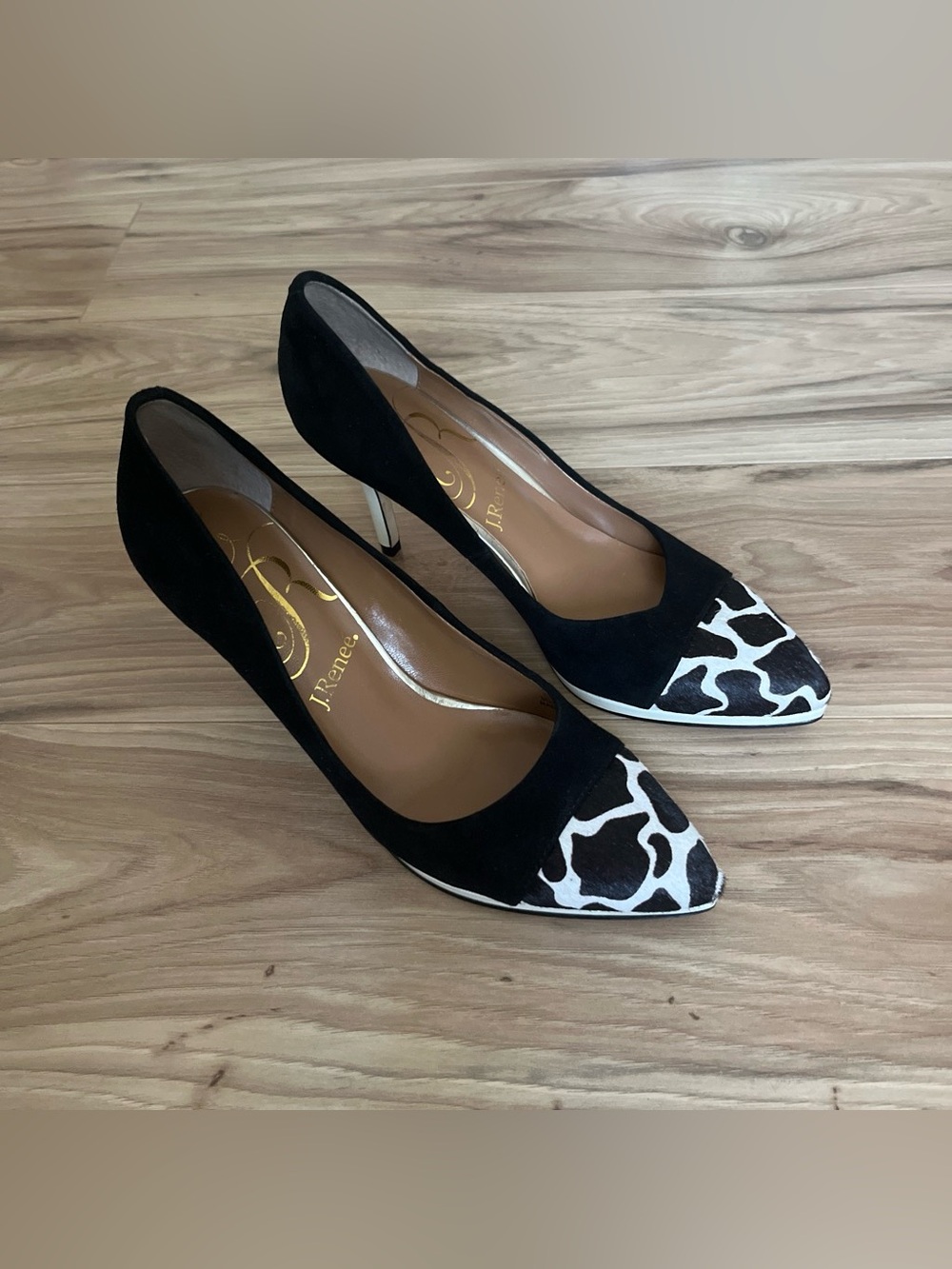 J.Renee Black Pumps with White and Black Animal-Print Toe